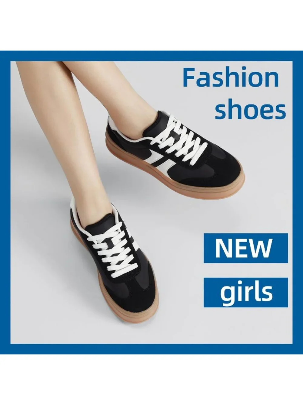 🆕Women's White Black Gum Sole Fashion Sneakers Thick Platform Sole Rubber Shoes